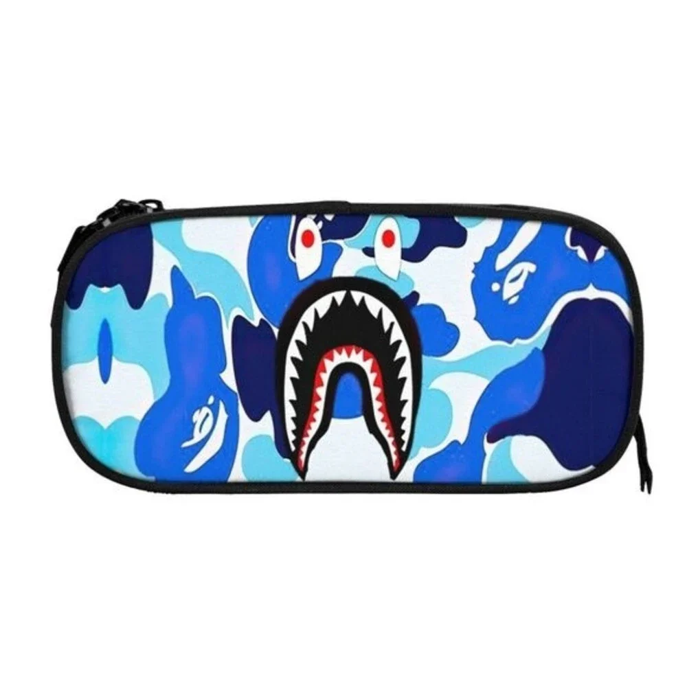 NWOT Camouflage Shark Camo Pencil Case for Boys Girls Kids Pen Bag Box Blue